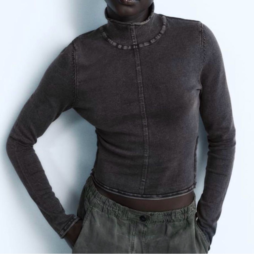 Zara Acid Wash Turtleneck Sweater Brown Gray Women’s S